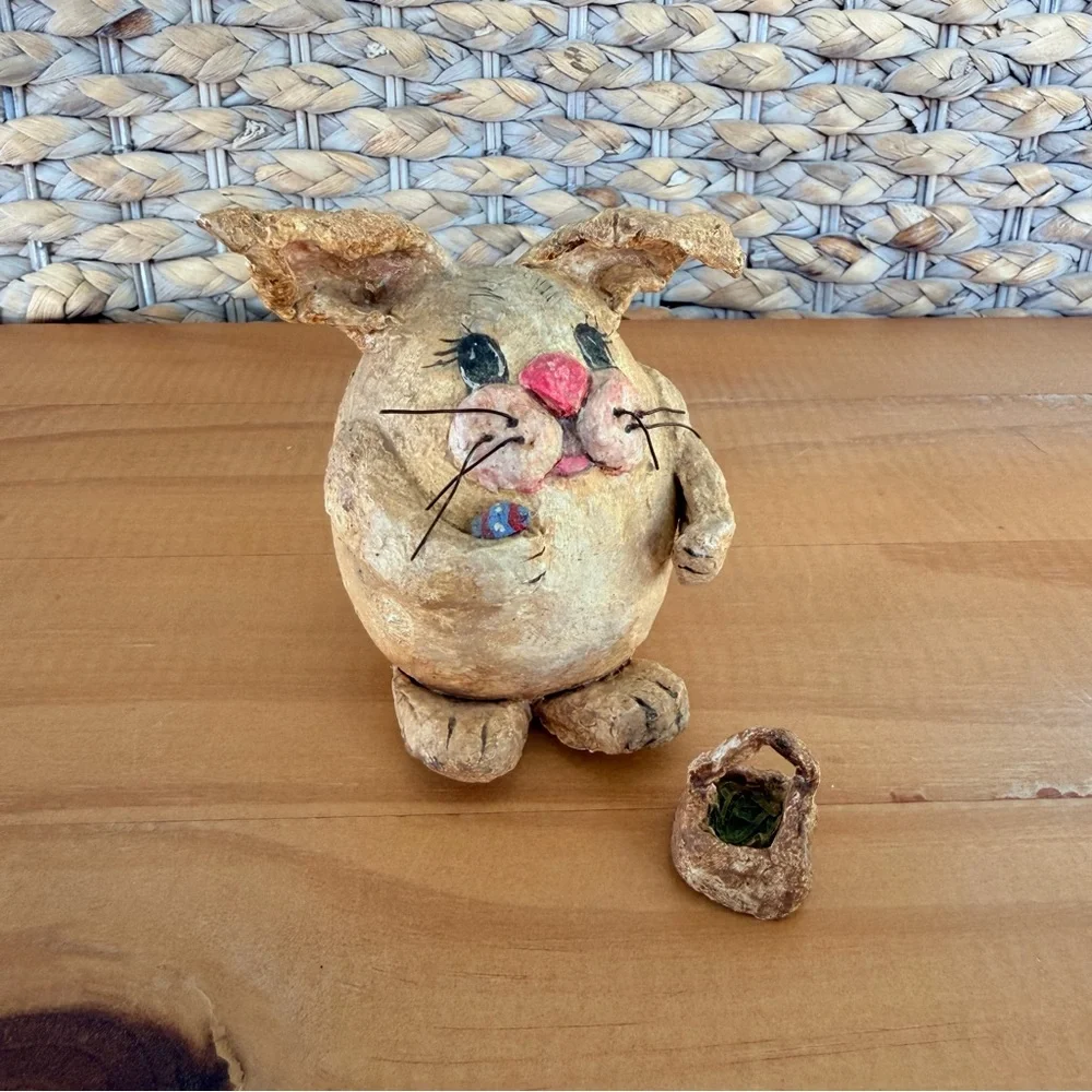 Hand Made Vintage Paper Mache Bunny Rabbit Signed By Artist Easter Spring